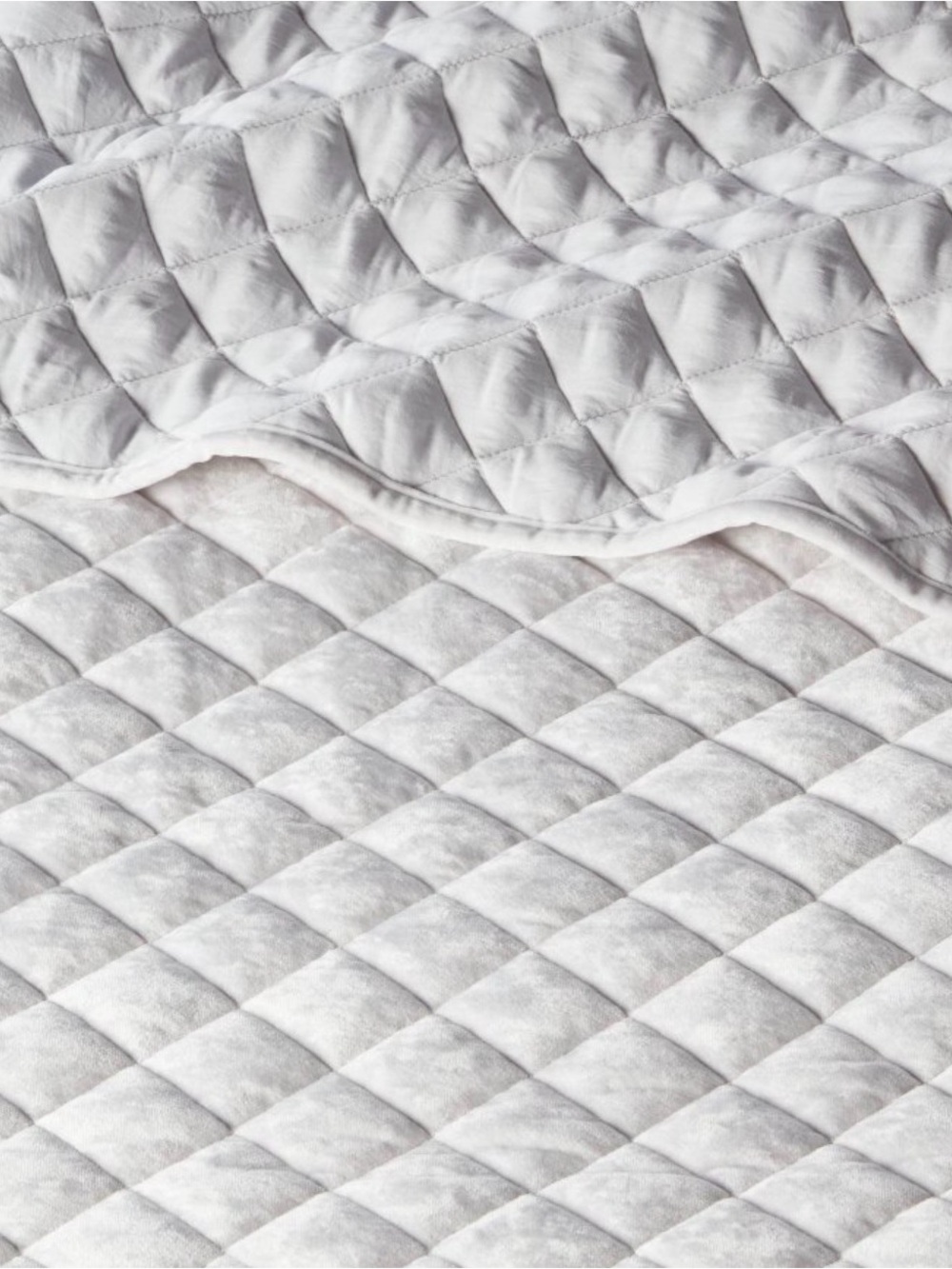 Full/Queen Luxe Diamond Stitch Velvet Quilt Light Gray - Threshold™: OEKO-TEX Ce